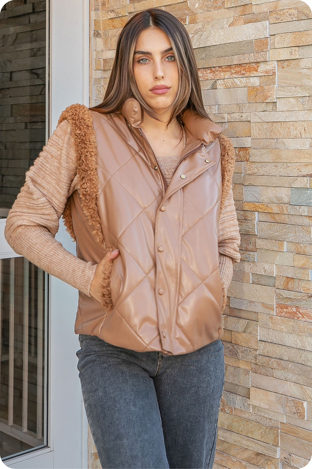 Faux Shearling Leather Vest