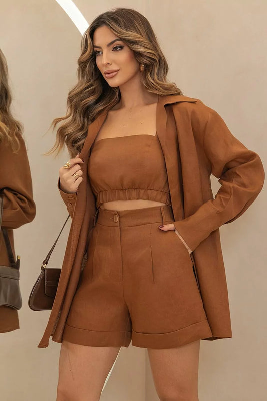 Linen Three-piece Short set