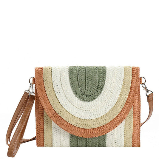 Multi Colored Straw Clutch & Crossbody Bag