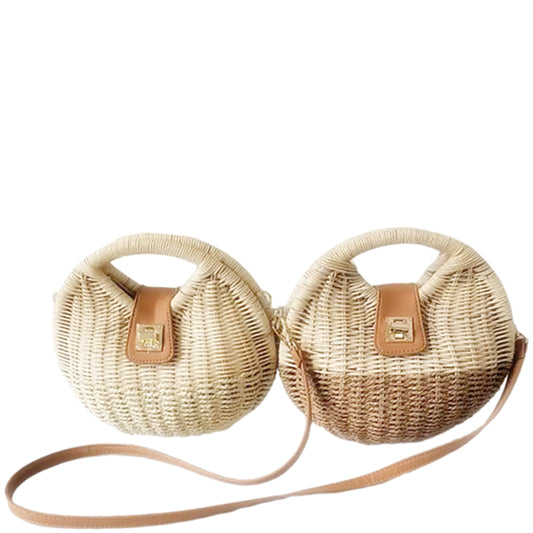 Round Straw Woven Satchel