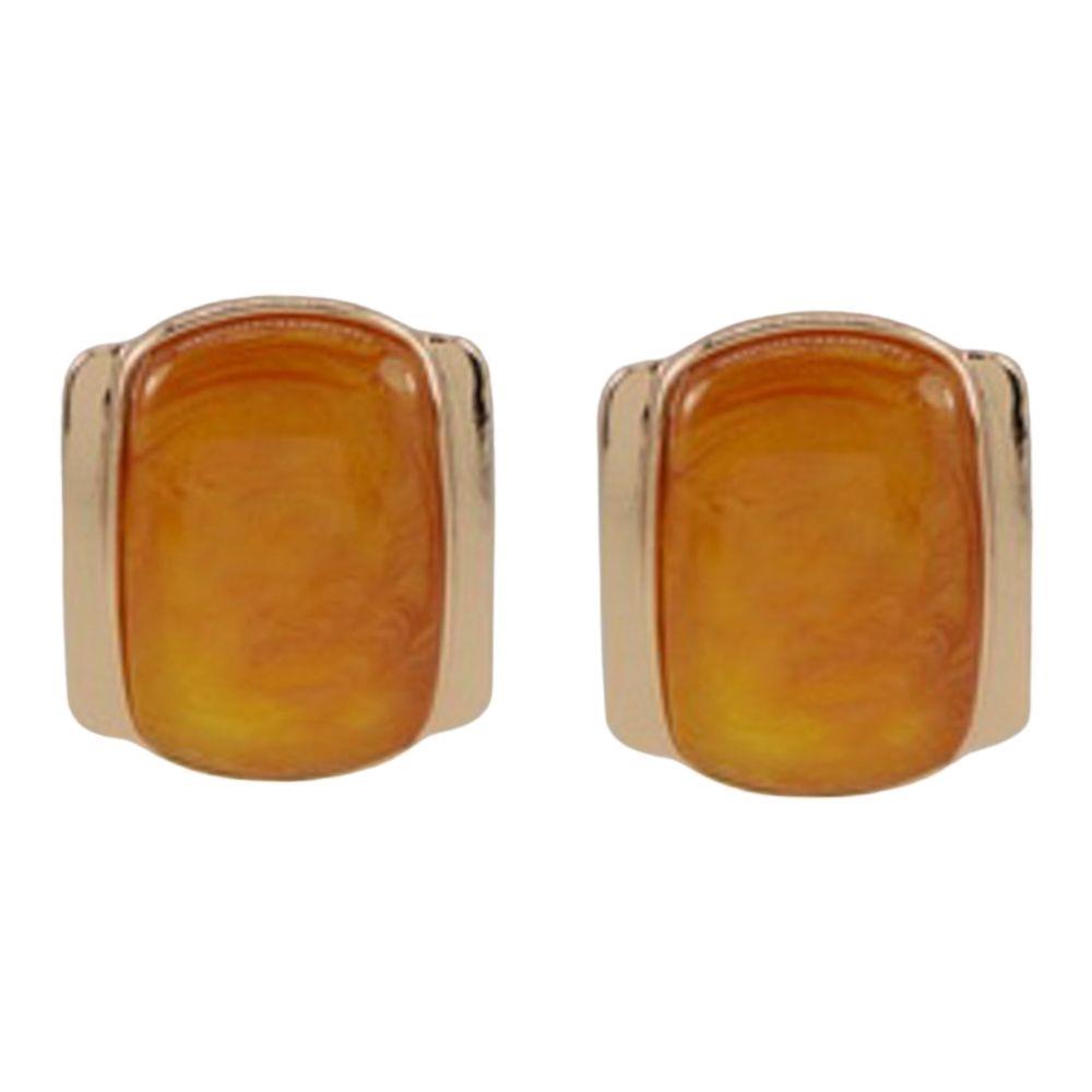 Metal Rectangle Cabochon Stud Earring
