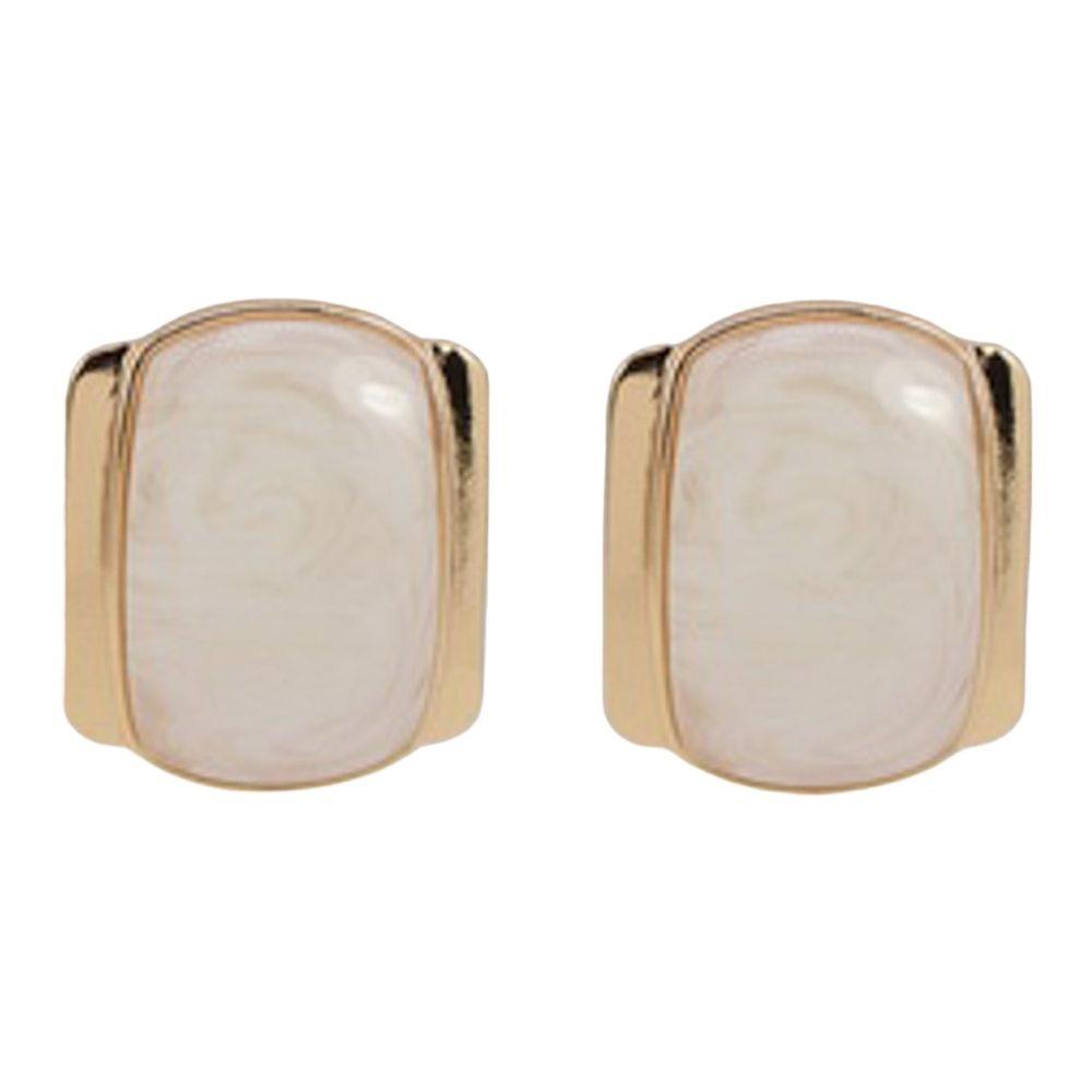 Metal Rectangle Cabochon Stud Earring