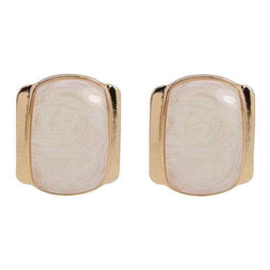 Metal Rectangle Cabochon Stud Earring