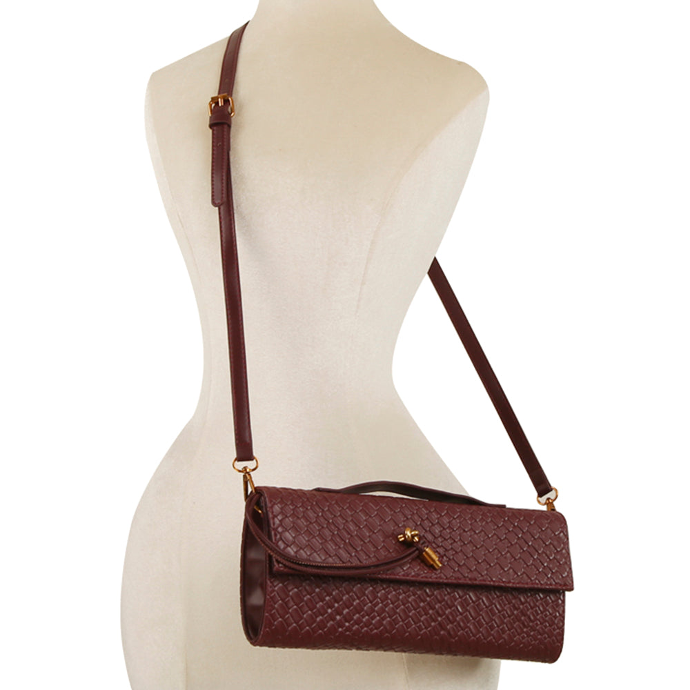 Woven Handle Clutch Evening Bag W Strap