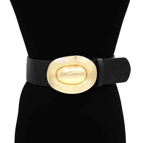 Gold Buckle Leather Elastic Belt