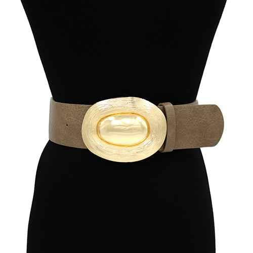 Gold Buckle Leather Elastic Belt