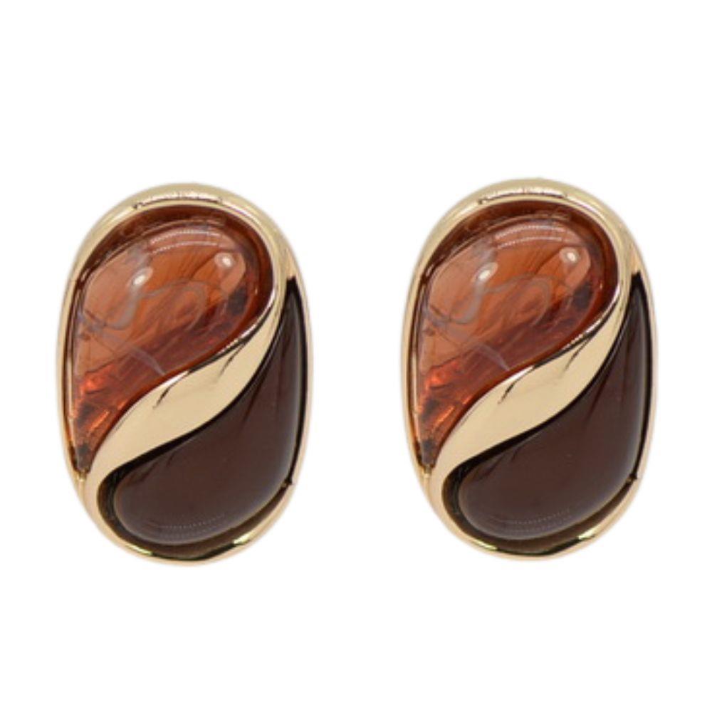 Two Tone Stone Oval Earring
