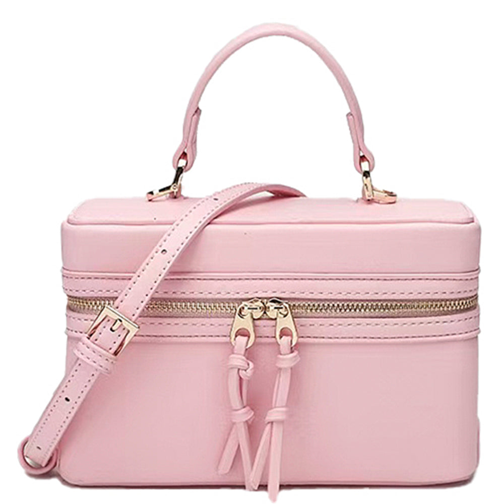 Modern Zipper Handle Satchel Bag