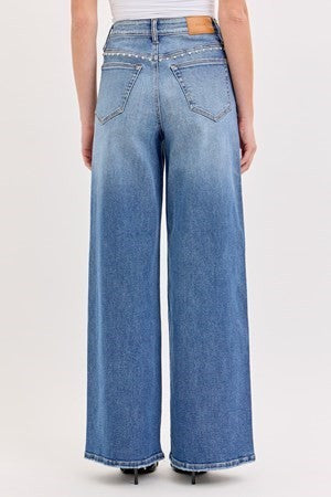 High Rise Studded Wide Leg Jeans