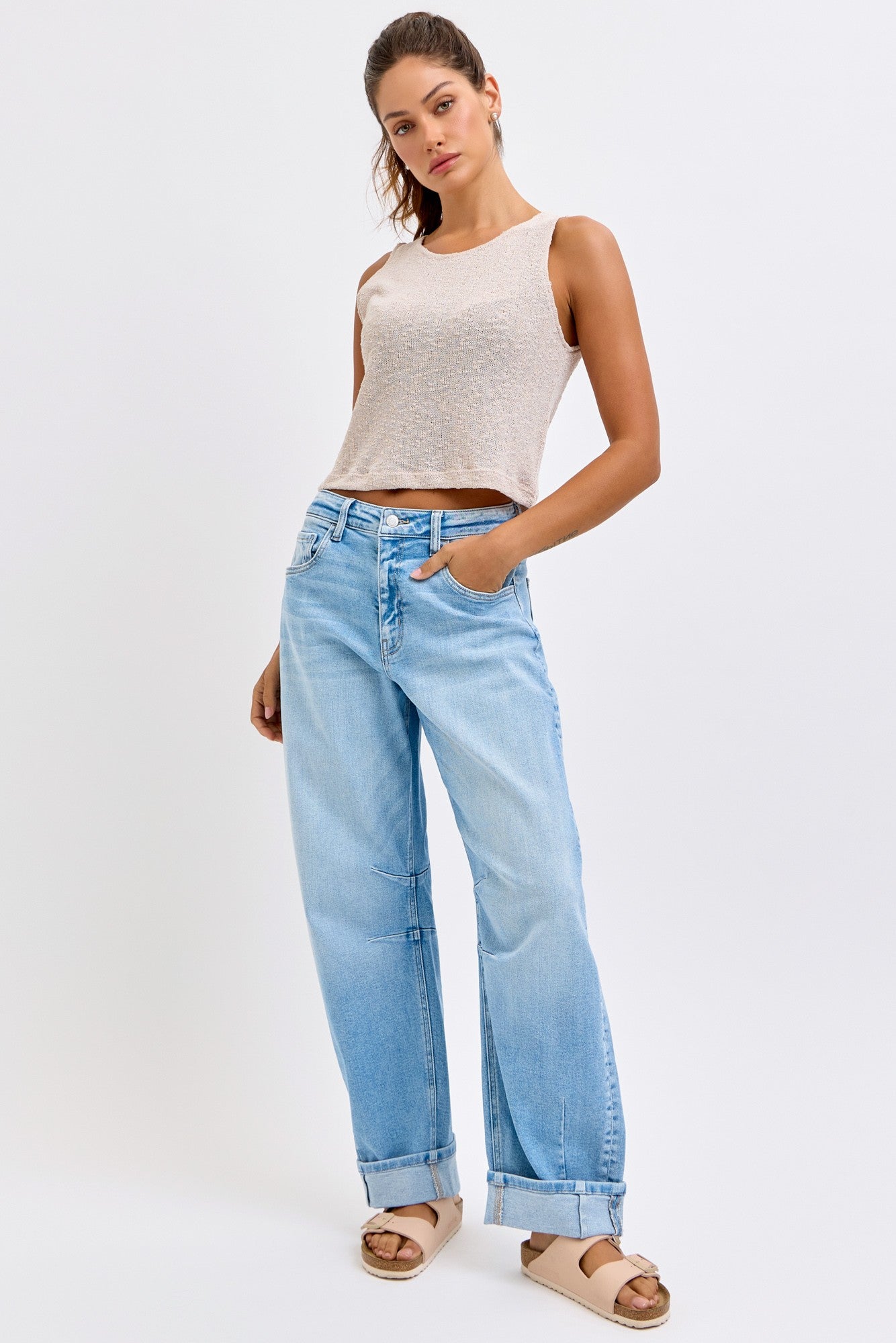 Waist Barrel Leg Cuff Jeans