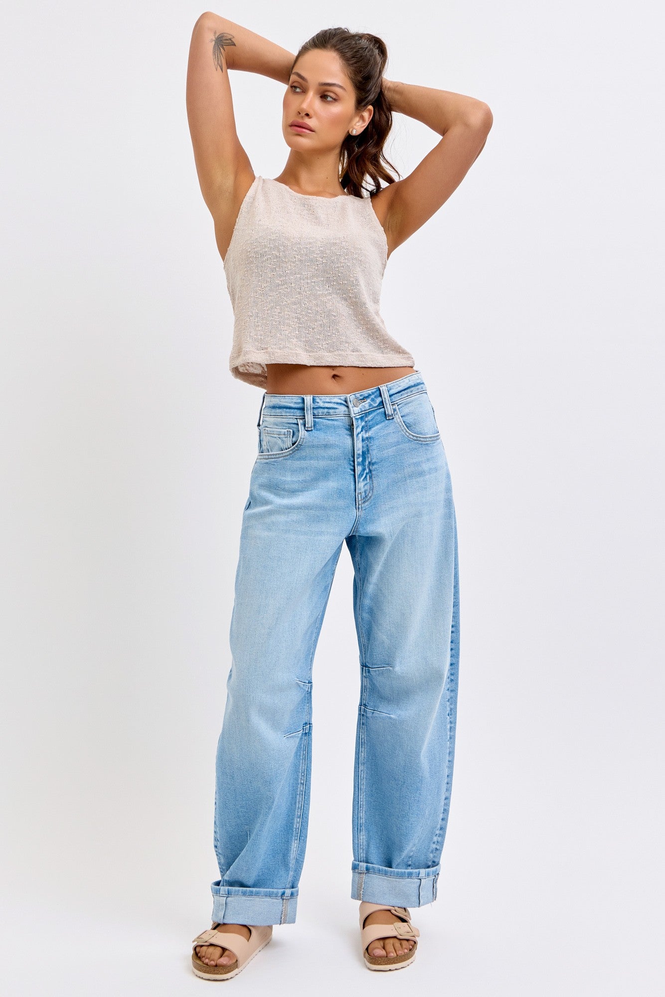 Waist Barrel Leg Cuff Jeans