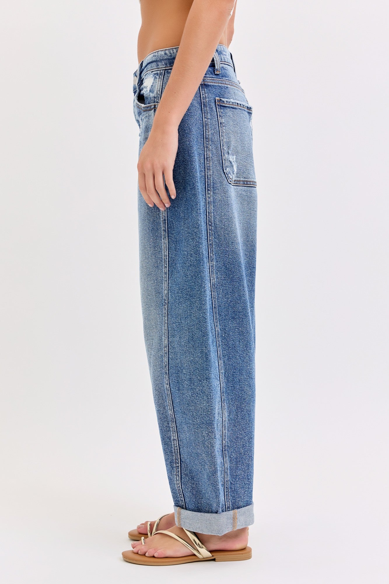 Waist Barrel Leg Rolled Jeans