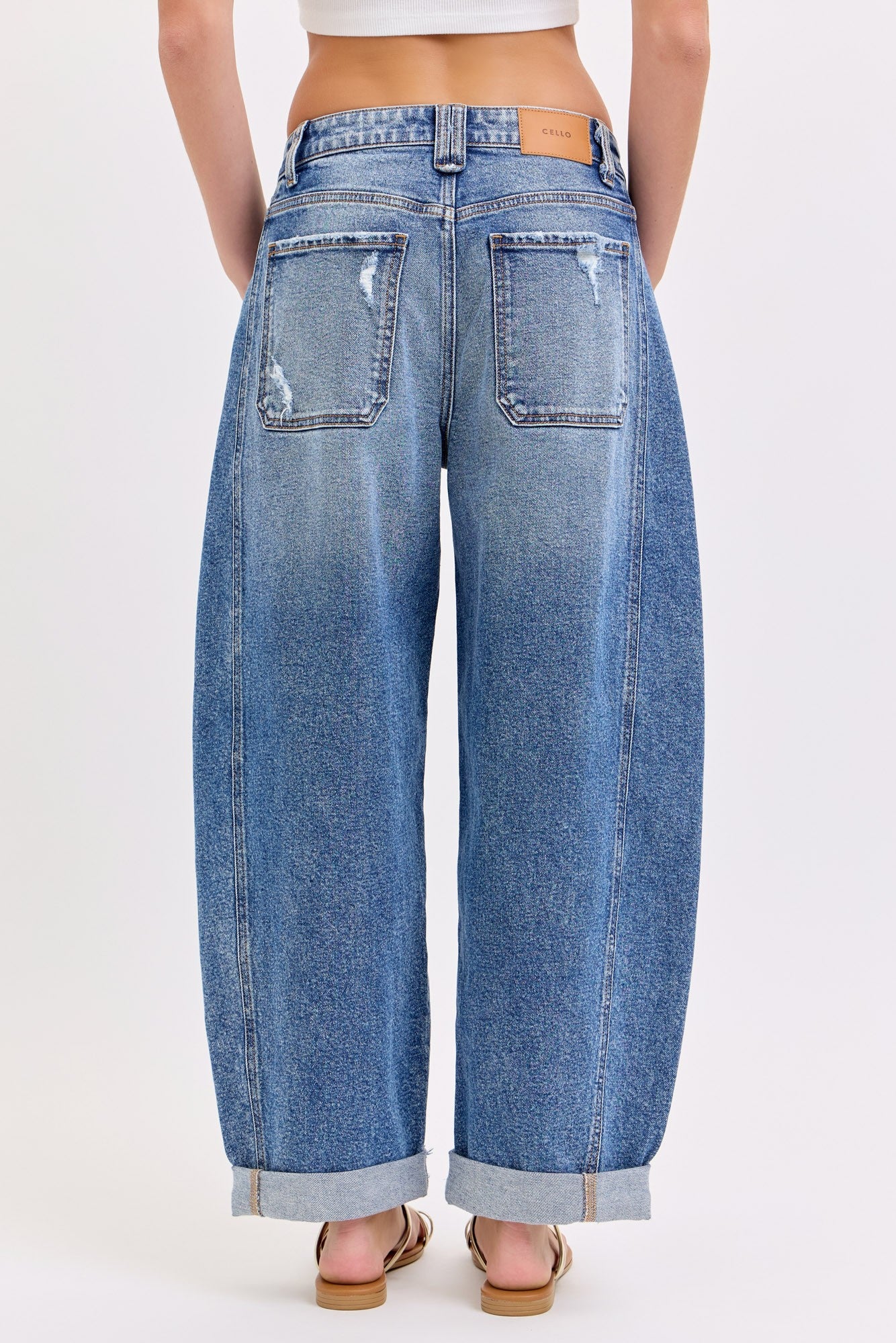 Waist Barrel Leg Rolled Jeans