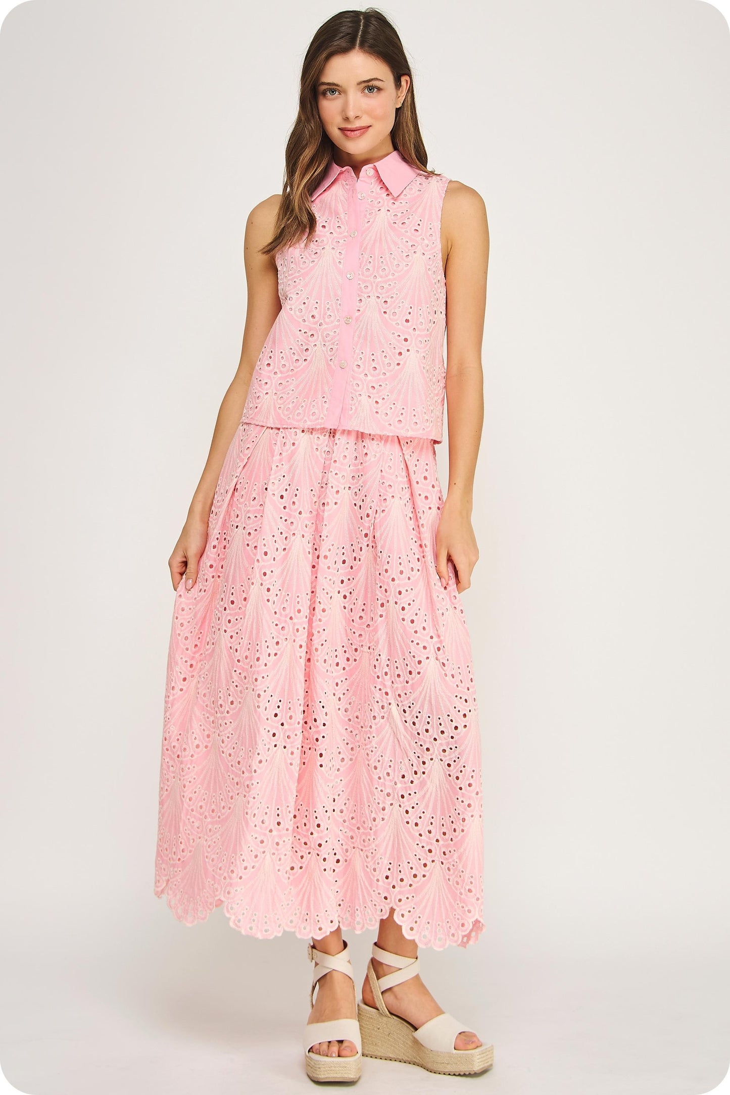 Embroidery Eyelet Skirt Set