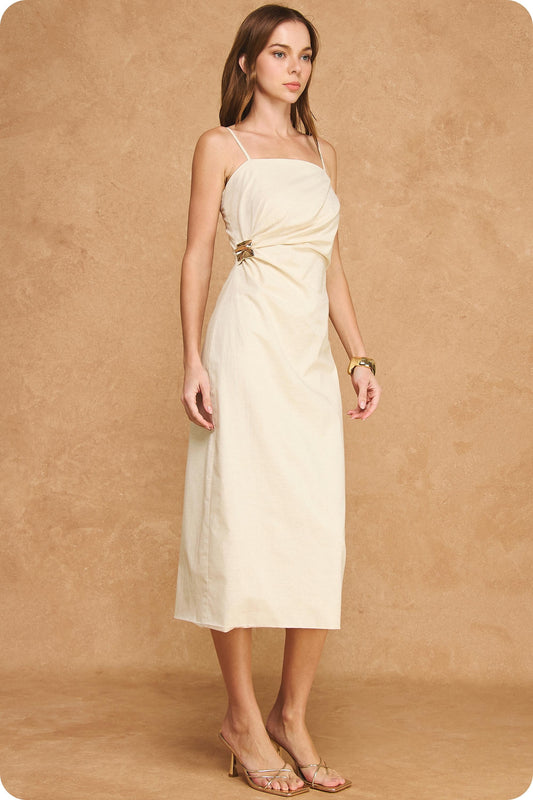 Elegant Gather Linen Midi Dress