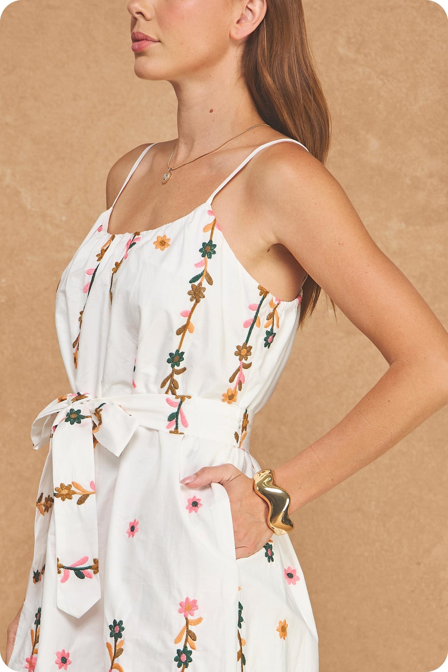 Floral Embroidered Detail Midi Dress