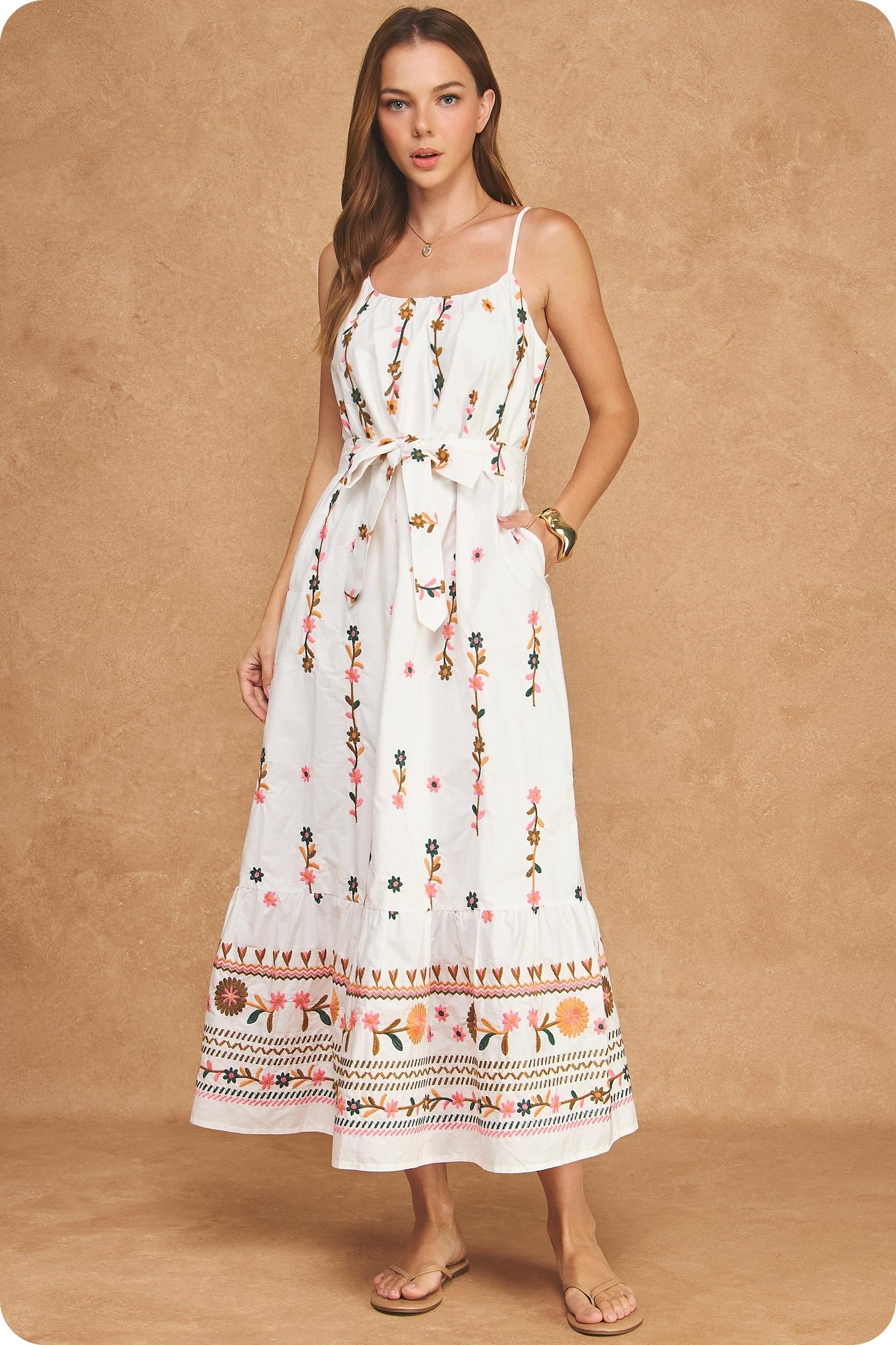 Floral Embroidered Detail Midi Dress