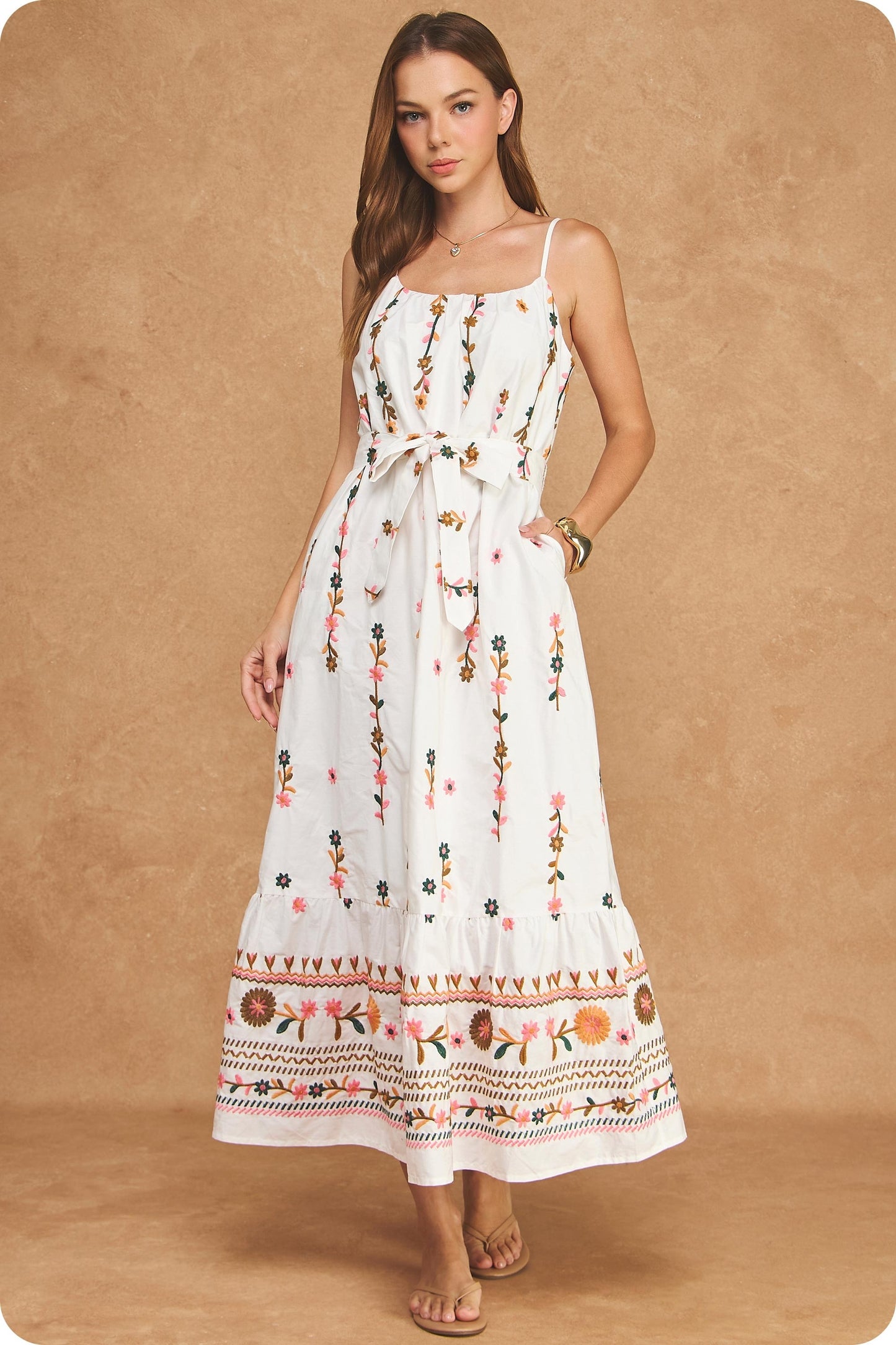 Floral Embroidered Detail Midi Dress