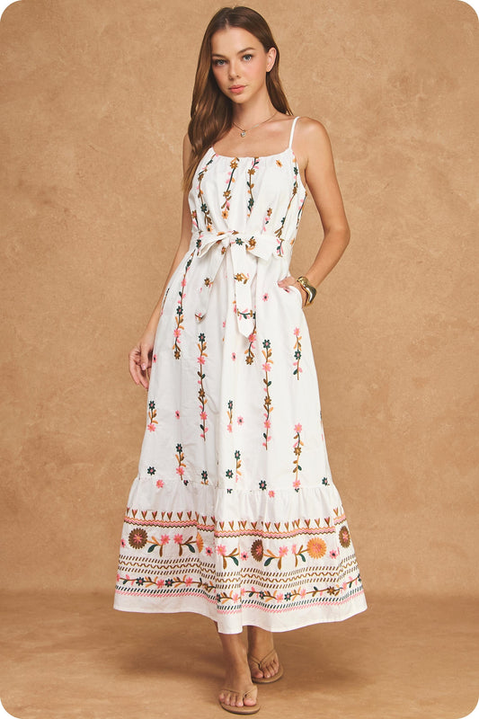 Floral Embroidered Detail Midi Dress