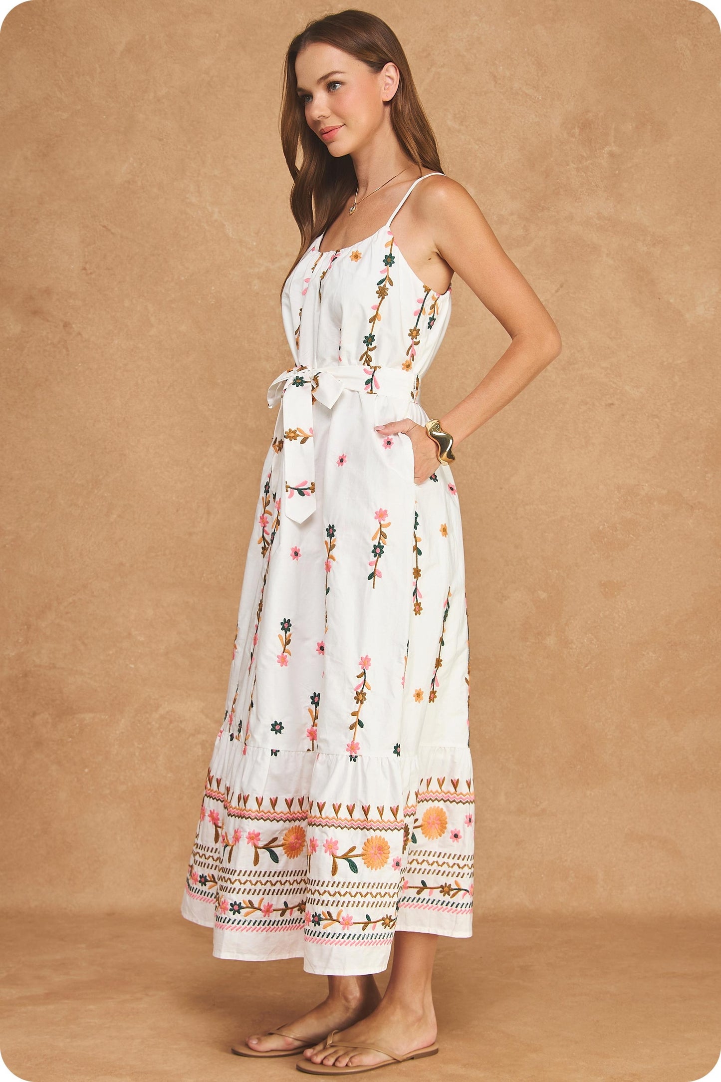 Floral Embroidered Detail Midi Dress