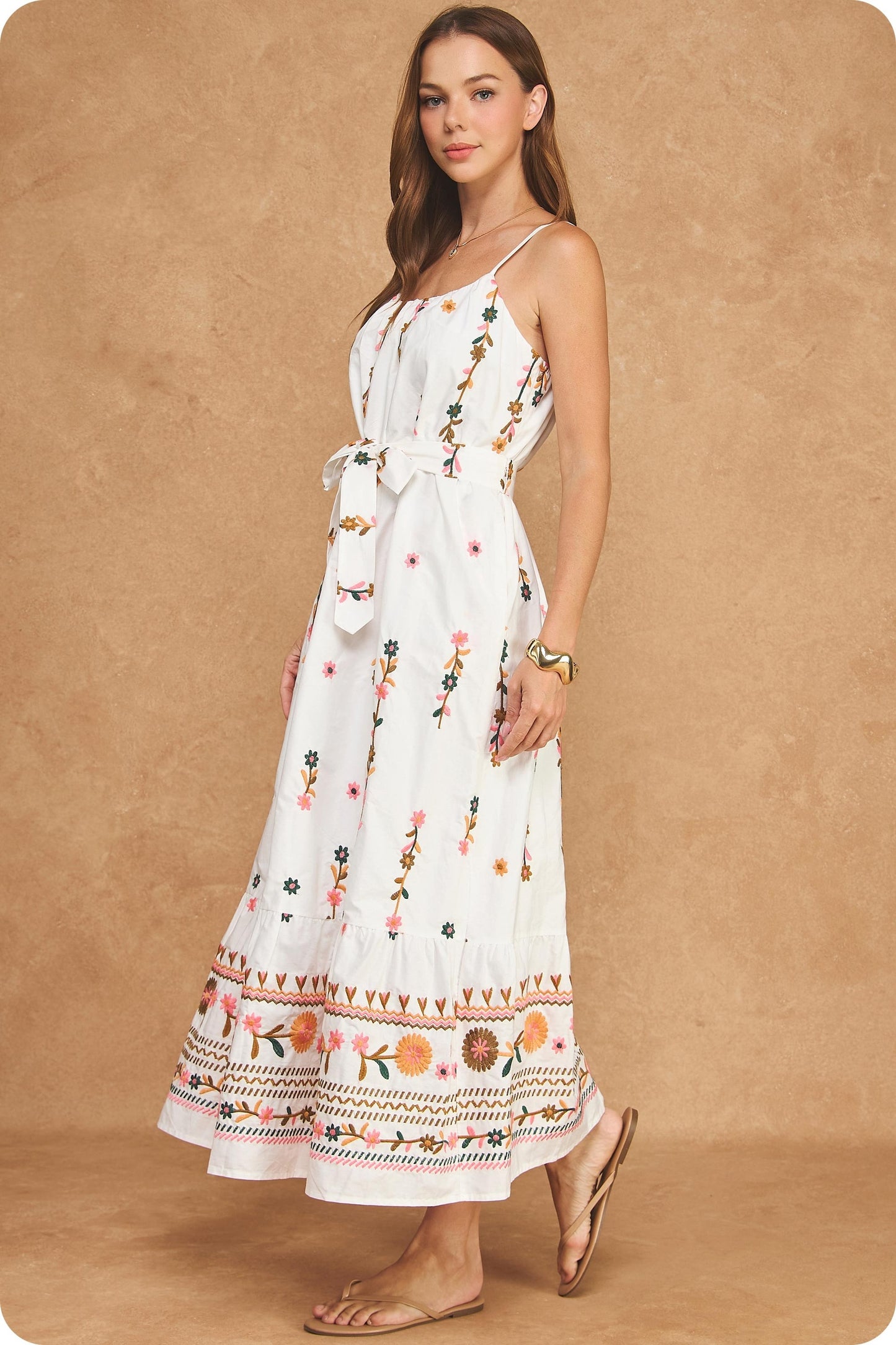 Floral Embroidered Detail Midi Dress