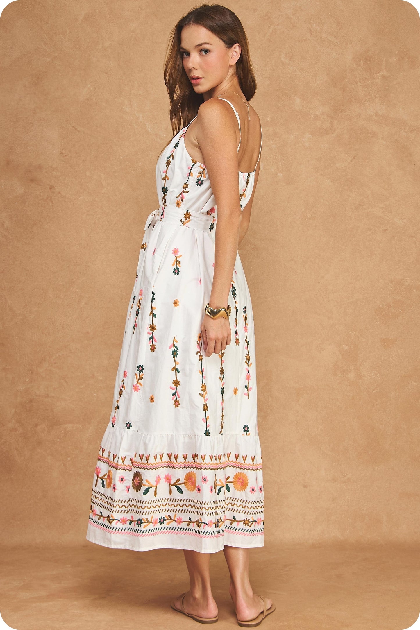 Floral Embroidered Detail Midi Dress