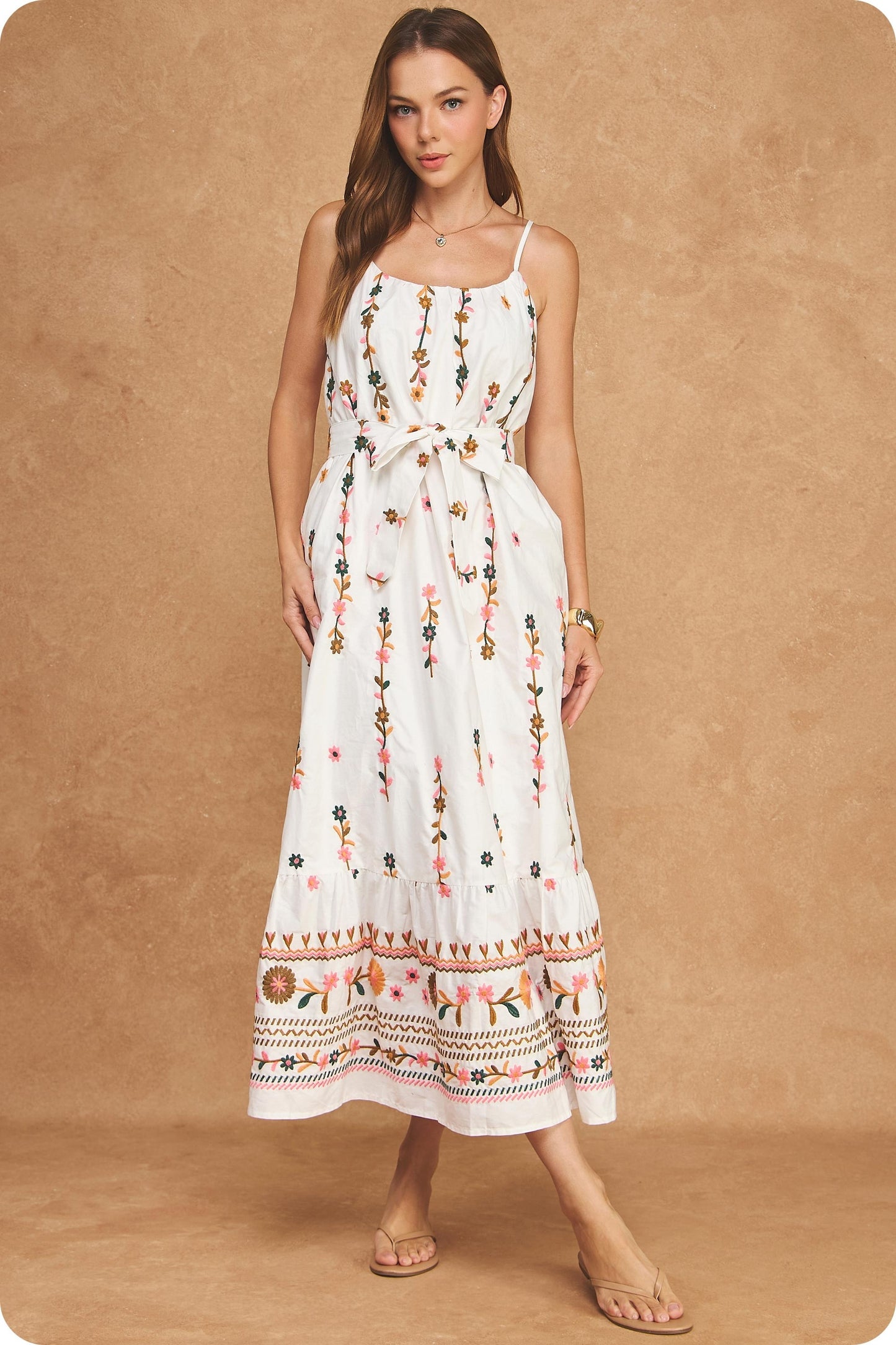 Floral Embroidered Detail Midi Dress