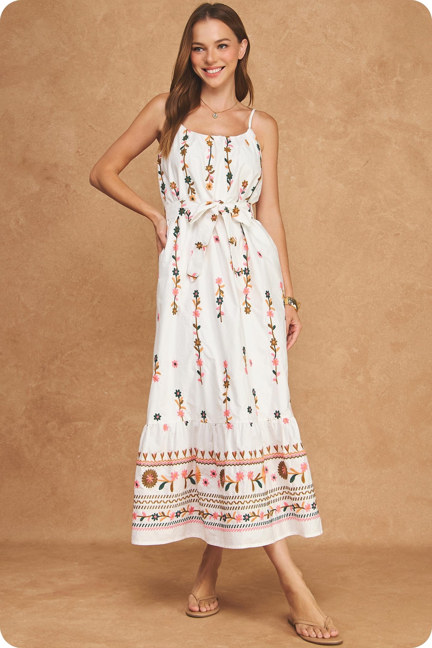 Floral Embroidered Detail Midi Dress