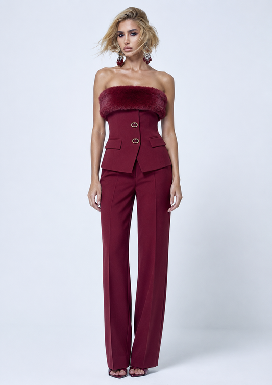 Faux Fur Trim Corset Top