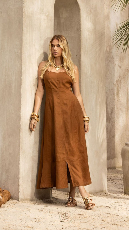 Sleeveless Linen Midi Dress