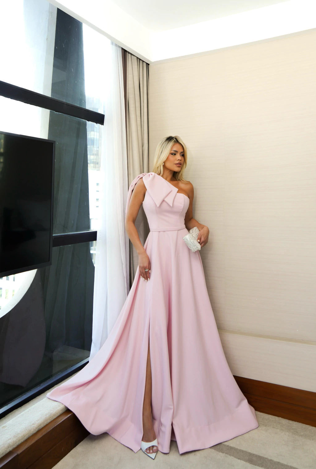 Bow One Shoulder Long Dress