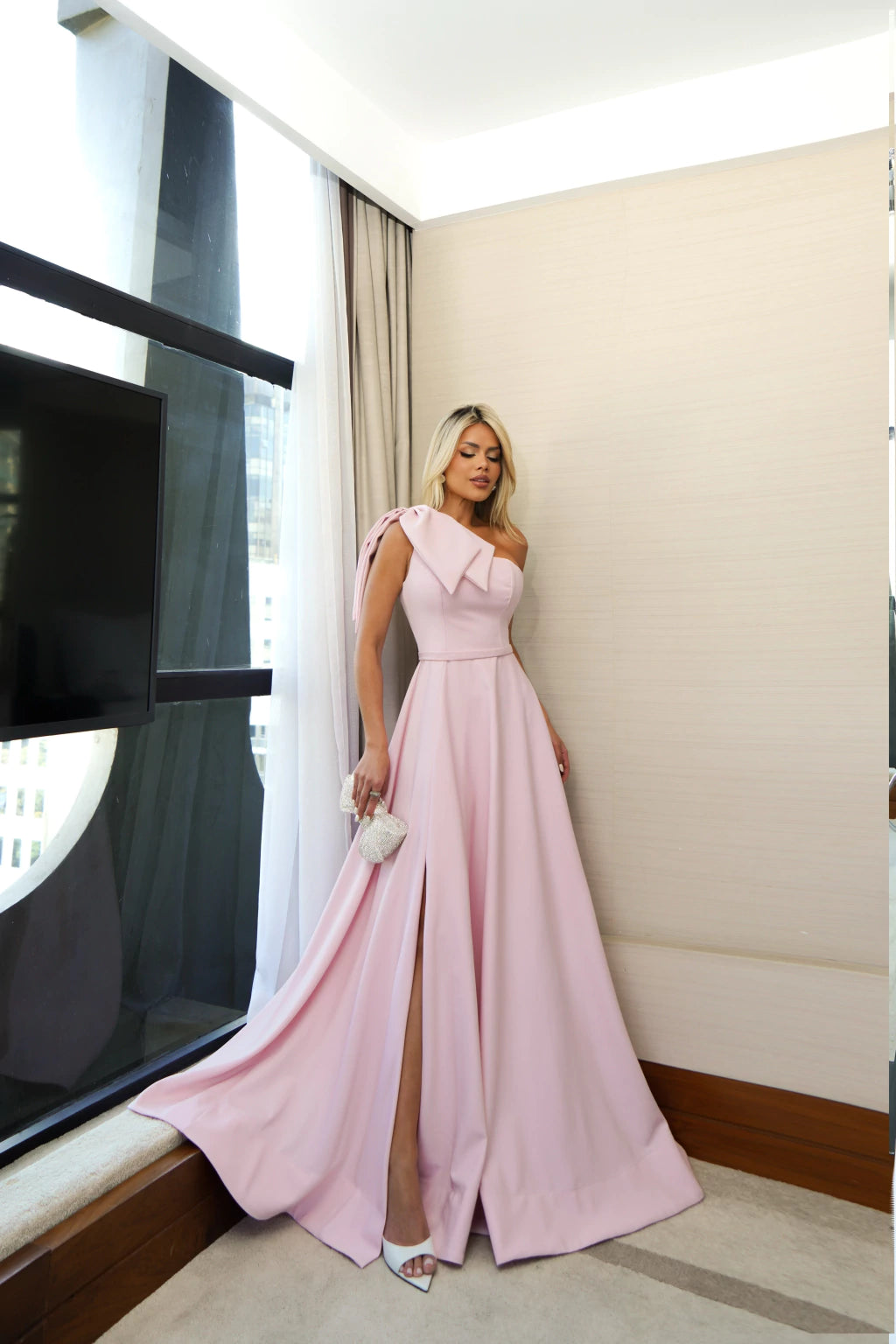 Bow One Shoulder Long Dress