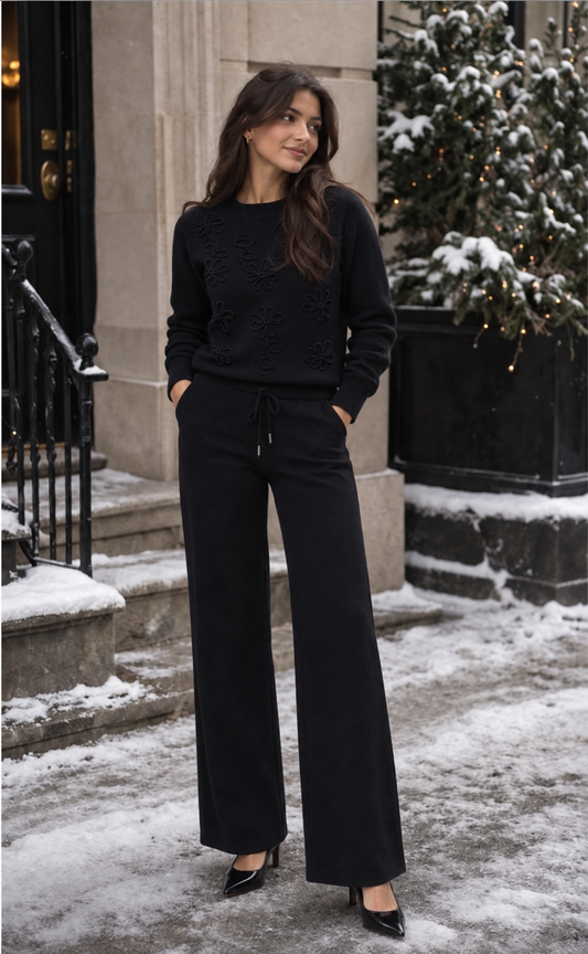 Raised-Embroidery Knit Sweater