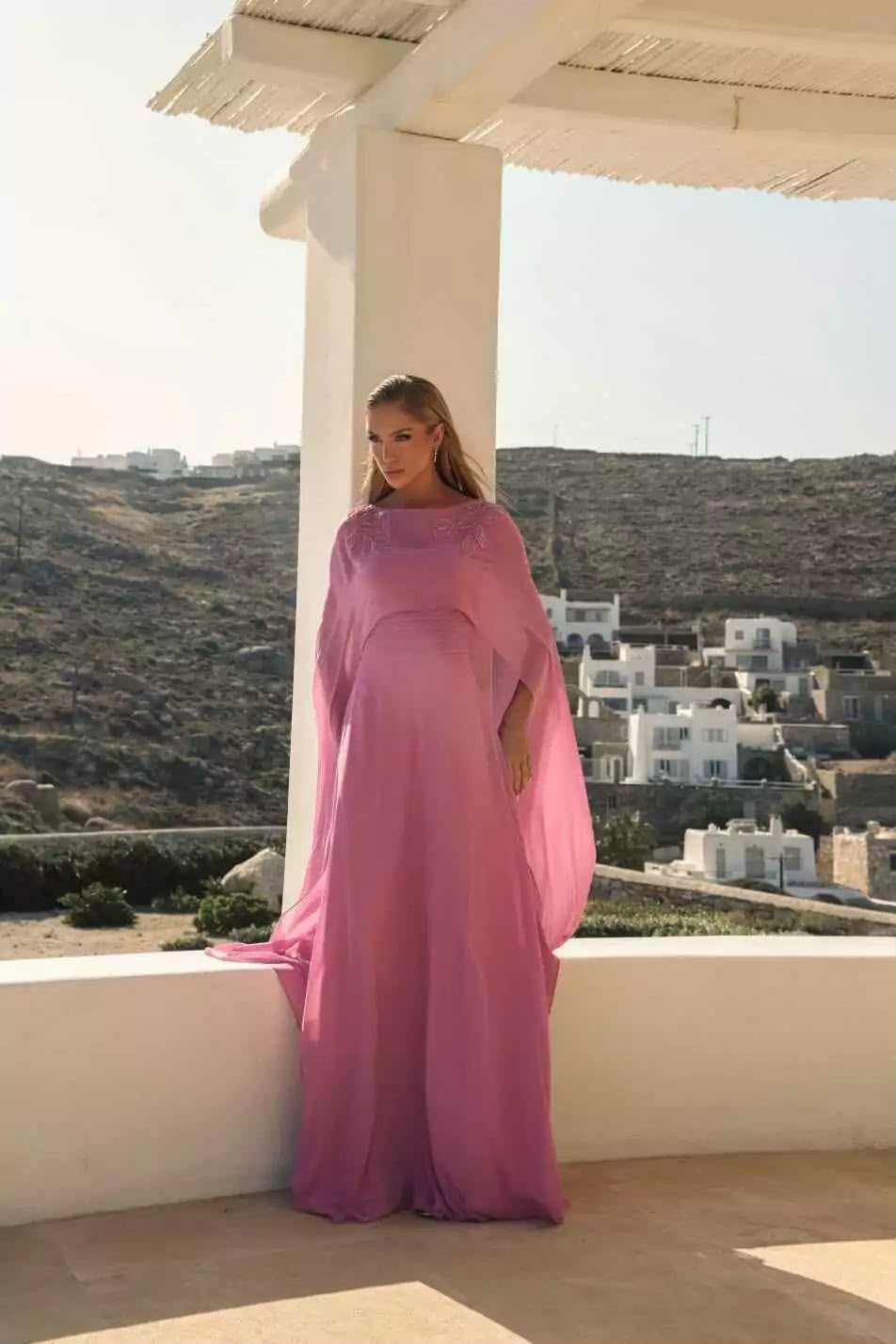 Celeste Embroidered Cape Gown