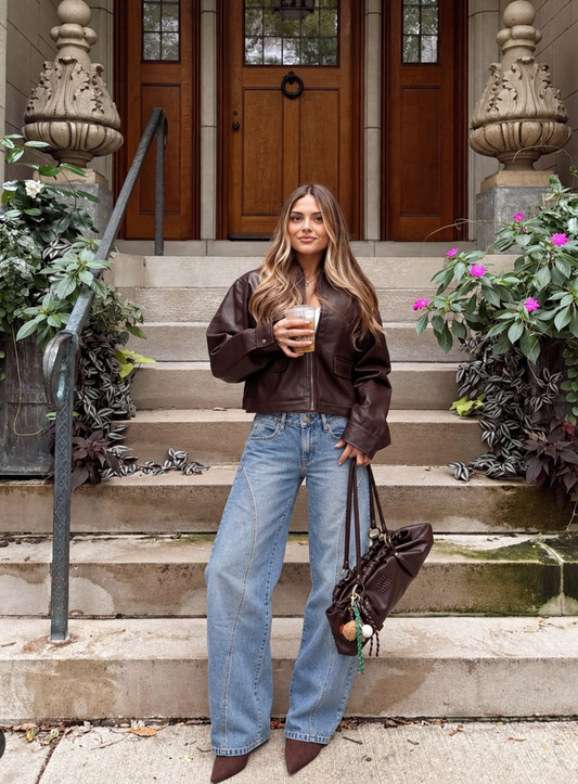 Curved Seam Line Wide Leg Jeans