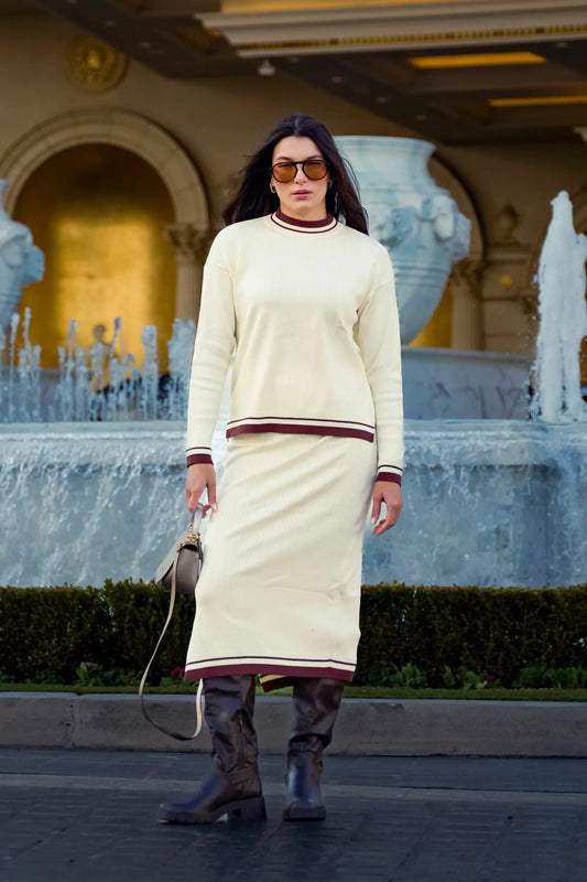 Long Sleeve Slit Skirt Set