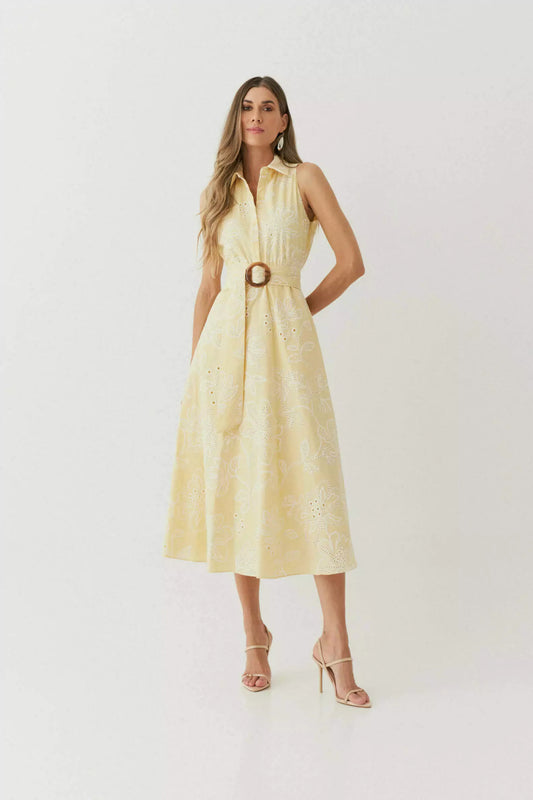 Midi Dress Embroidered Tricoline