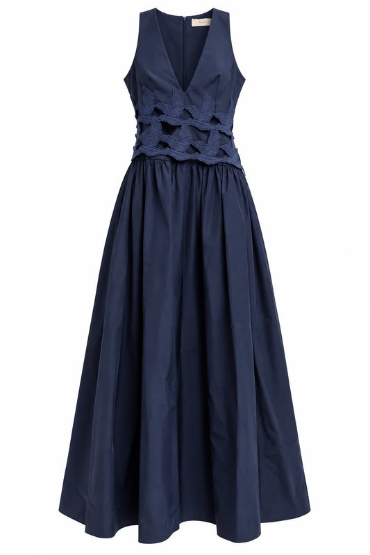 Embroidered Transverse Cutout Maxi Dress