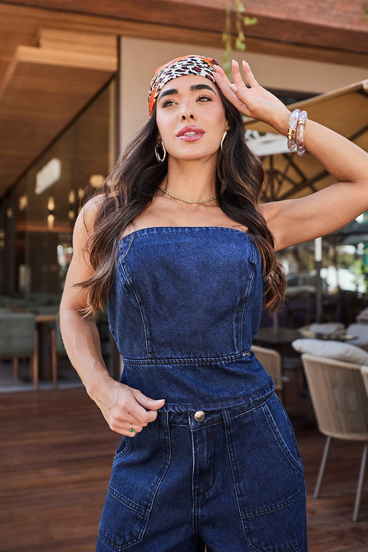 Strapless Jeans Cropped and Back Zipper