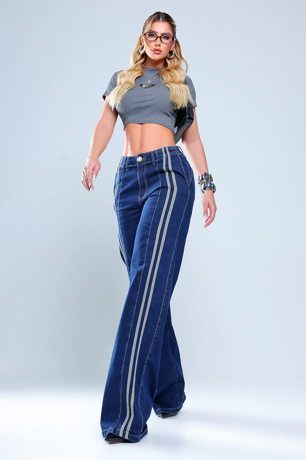 Wide Leg Pants with Side Stripes