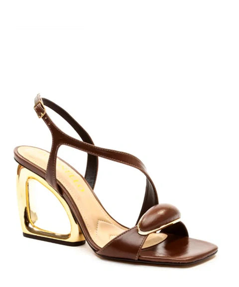 Geometric Gold Heel Sandal