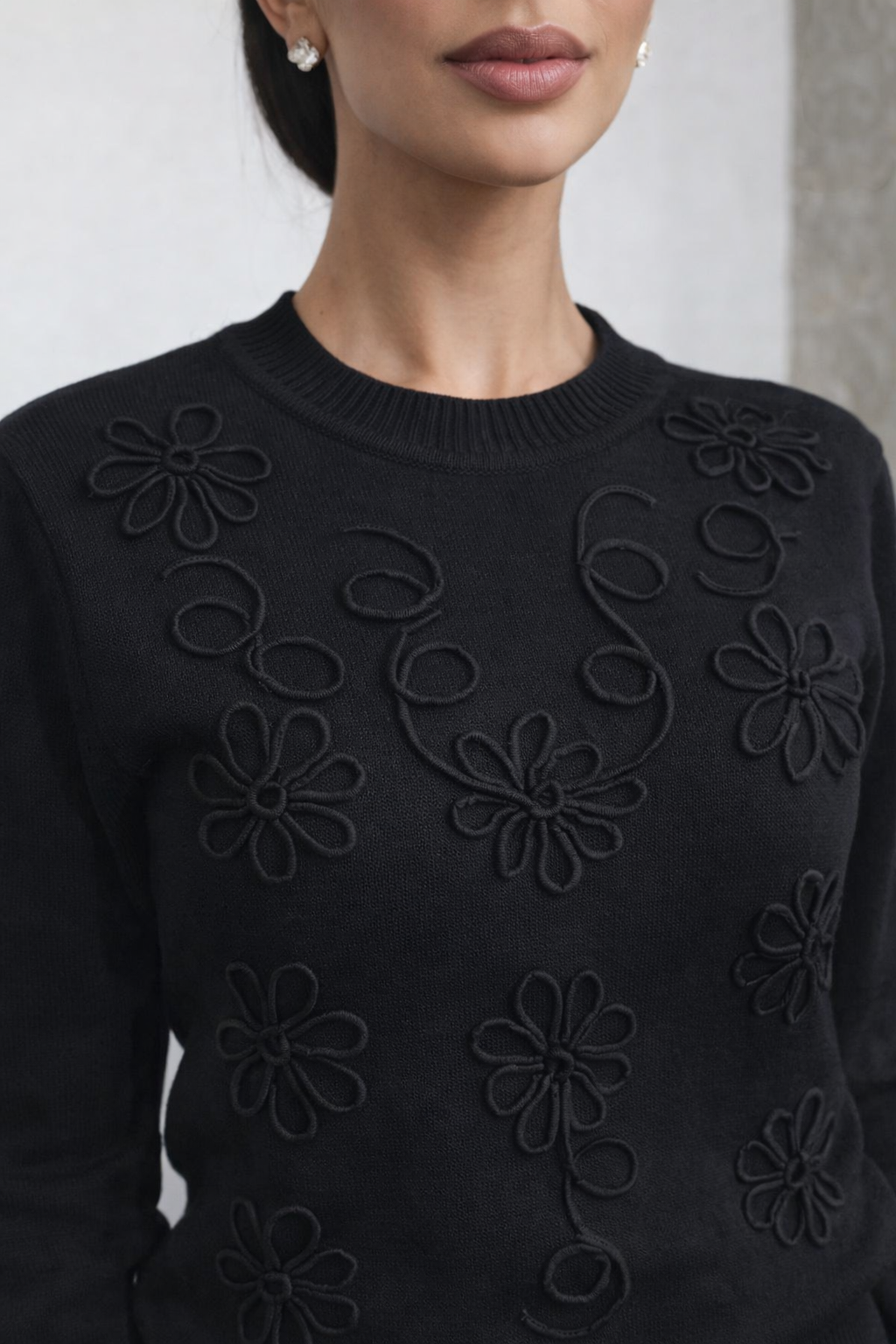 Raised-Embroidery Knit Sweater