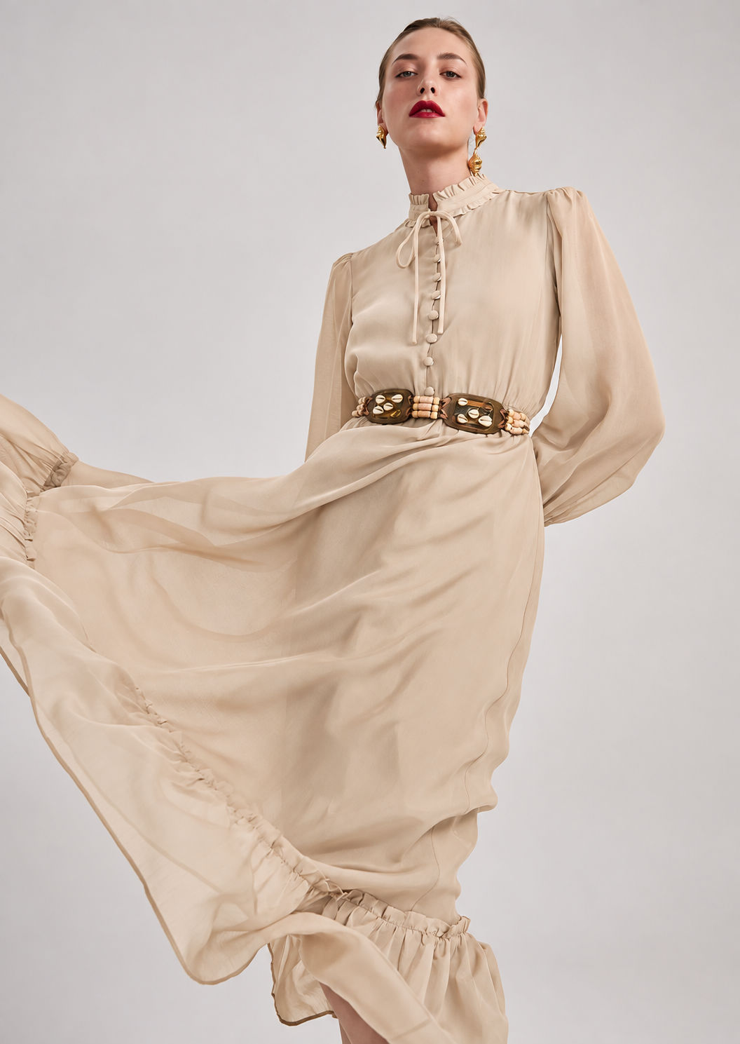 Harumi Lyocell Maxi Midi Dress with Puff Sleeves