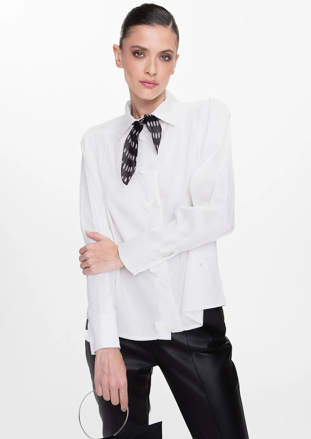 Martina Bow Detail Puff Sleeve Cotton Shirt
