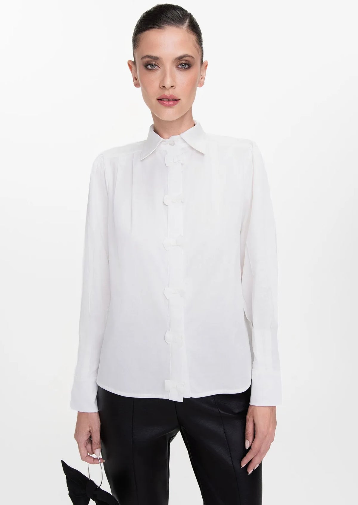 Martina Bow Detail Puff Sleeve Cotton Shirt