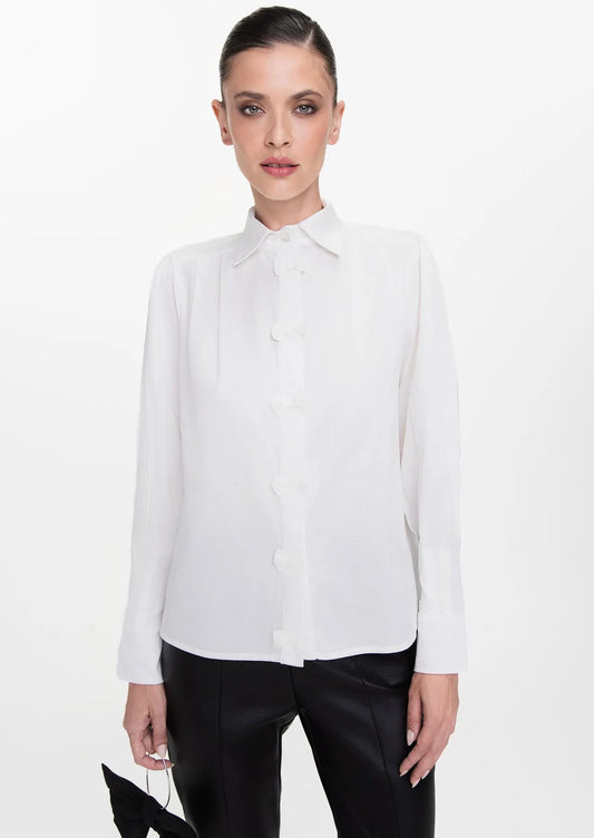Martina Bow Detail Puff Sleeve Cotton Shirt
