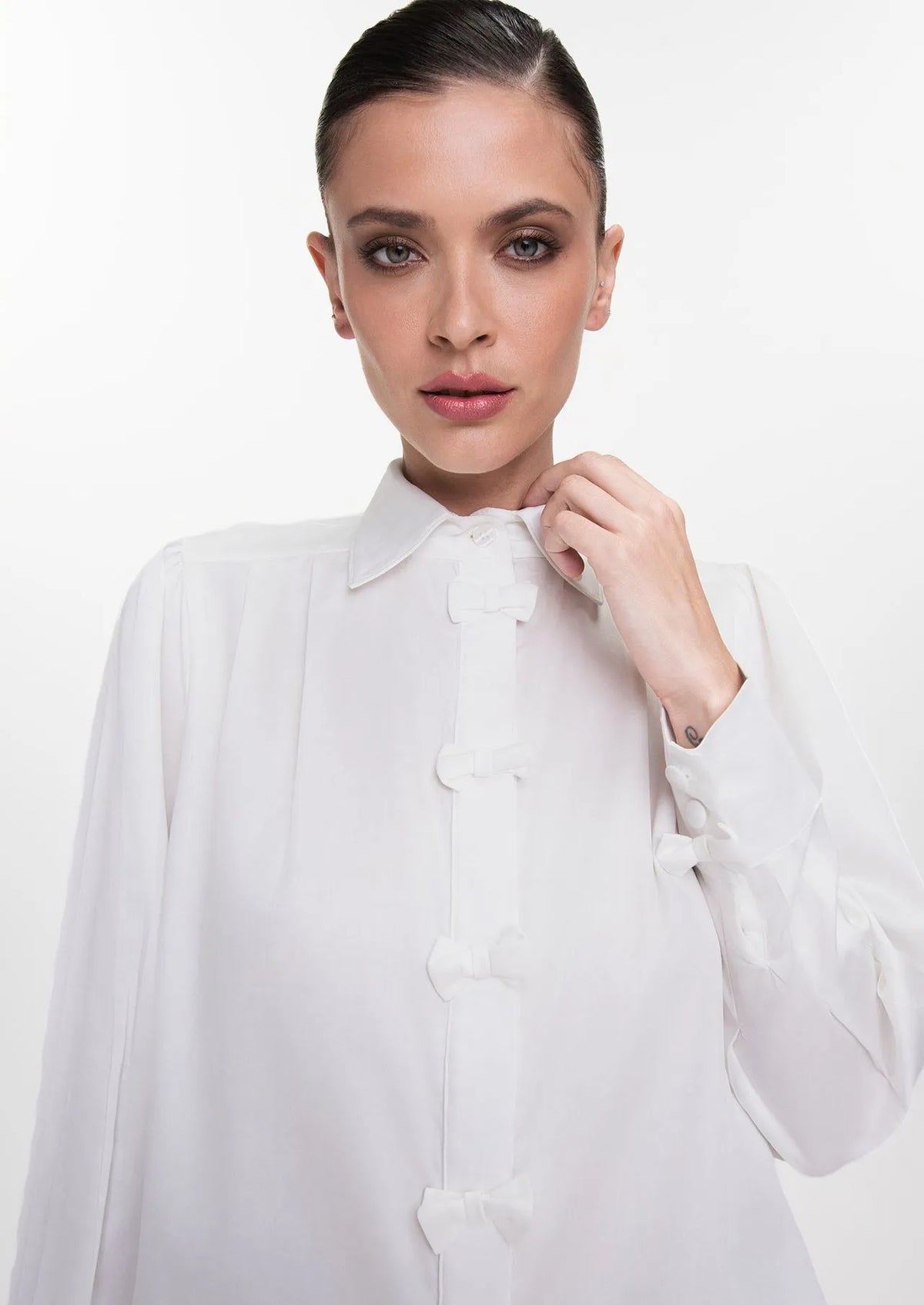 Martina Bow Detail Puff Sleeve Cotton Shirt