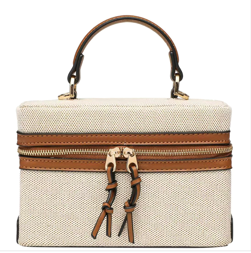 Modern Zipper Handle Satchel Bag