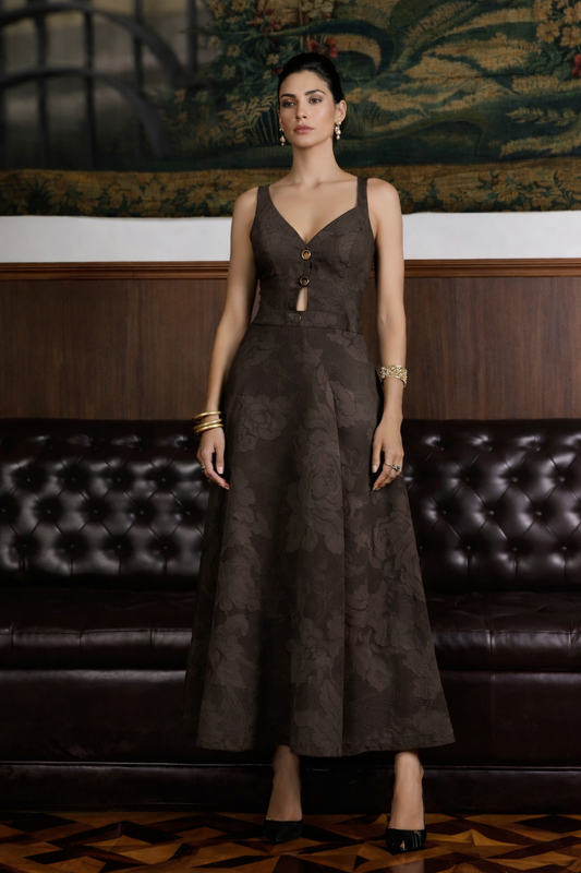 Cocoa Jacquard Midi Dress