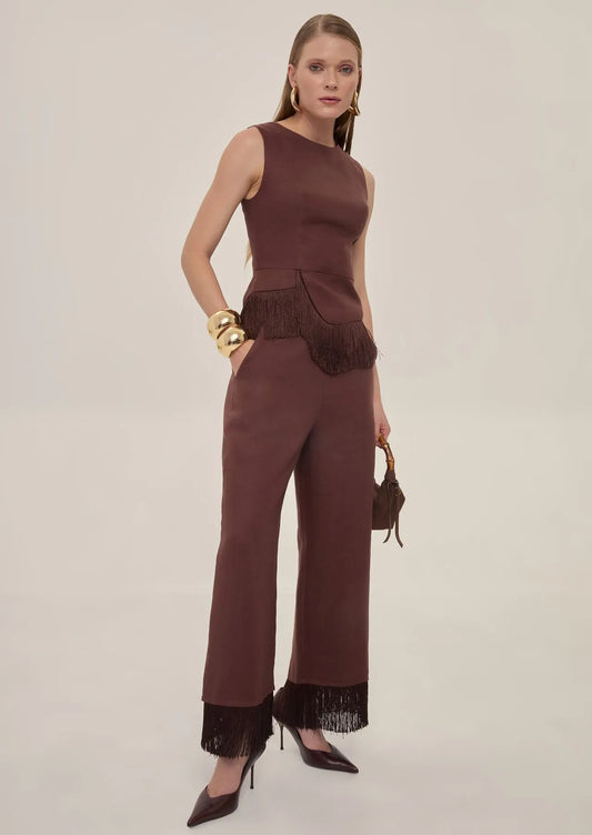 Marjorie Peplum Top & Fringe Pantacourt Set